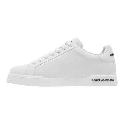 Luxurykicks.store Dolce & Gabbana Portofino white leather sneakers with minimalist design and logo heel detail