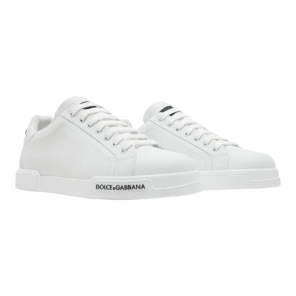 Luxurykicks.store Dolce & Gabbana Portofino white leather sneakers with minimalist design and logo-embossed sole
