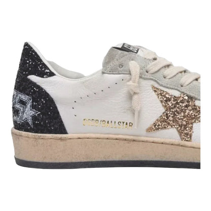 Luxurykicks.store Golden Goose Ball Star sneaker in white nappa leather with a gold glitter star and black heel tab.
