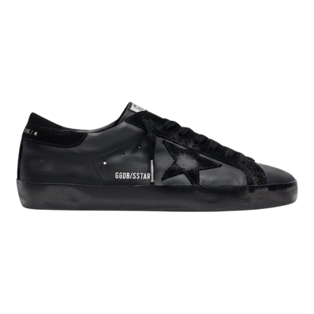 Luxurykicks.store Golden Goose Super Star sneakers in black nappa leather with a signature black suede star detail.
