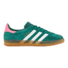 Luxurykicks.store adidas Wmns Gazelle Indoor sneakers in collegiate green suede with pink accents and gum rubber sole