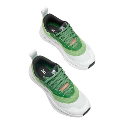 Luxurykicks.store Loewe x On Running Cloudtilt 2.0 sneakers in green and white with CloudTec sole cushioning.
