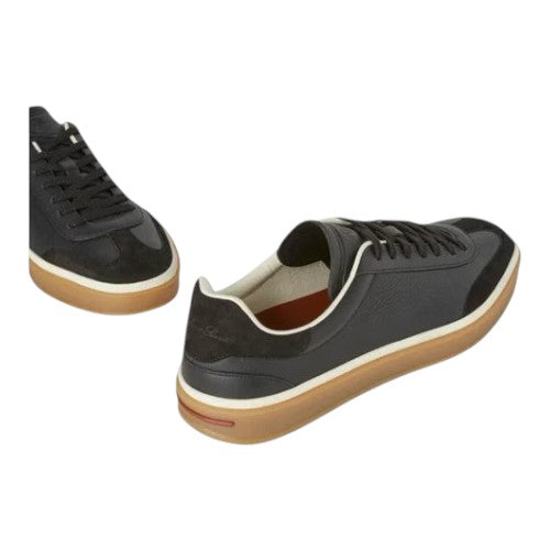 Luxurykicks.store Loro Piana Tennis Walk sneakers in black calfskin leather with a gum rubber sole.