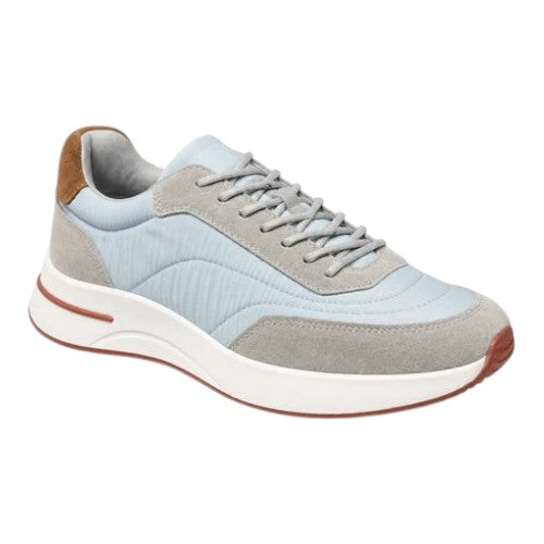 Luxurykicks.store Loro Piana Weekend Walk sneakers in light blue fabric and grey suede with brown leather heel tab