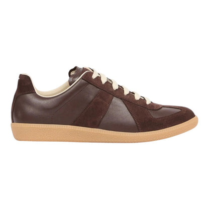 Luxurykicks.store Maison Margiela Replica sneakers in brown leather and suede with a gum rubber sole.