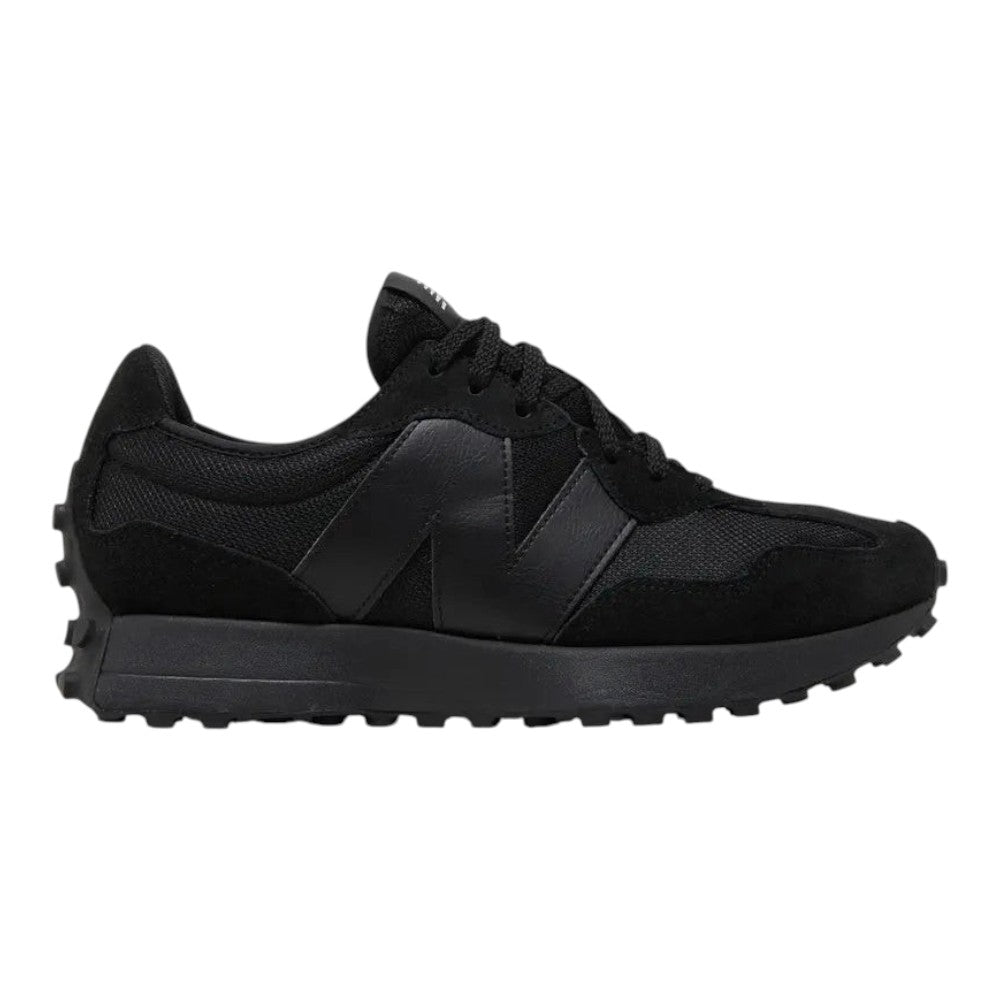 Luxurykicks.store New Balance 327 Triple Black sneaker in all-black suede and mesh with a cushioned midsole.