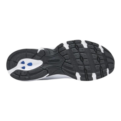Luxurykicks.store New Balance 530 sneaker outsole in black and white with blue detailing and textured grip pattern