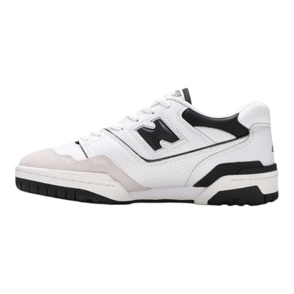 Luxurykicks.store New Balance 550 sneaker in sea salt and black leather with a retro basketball silhouette