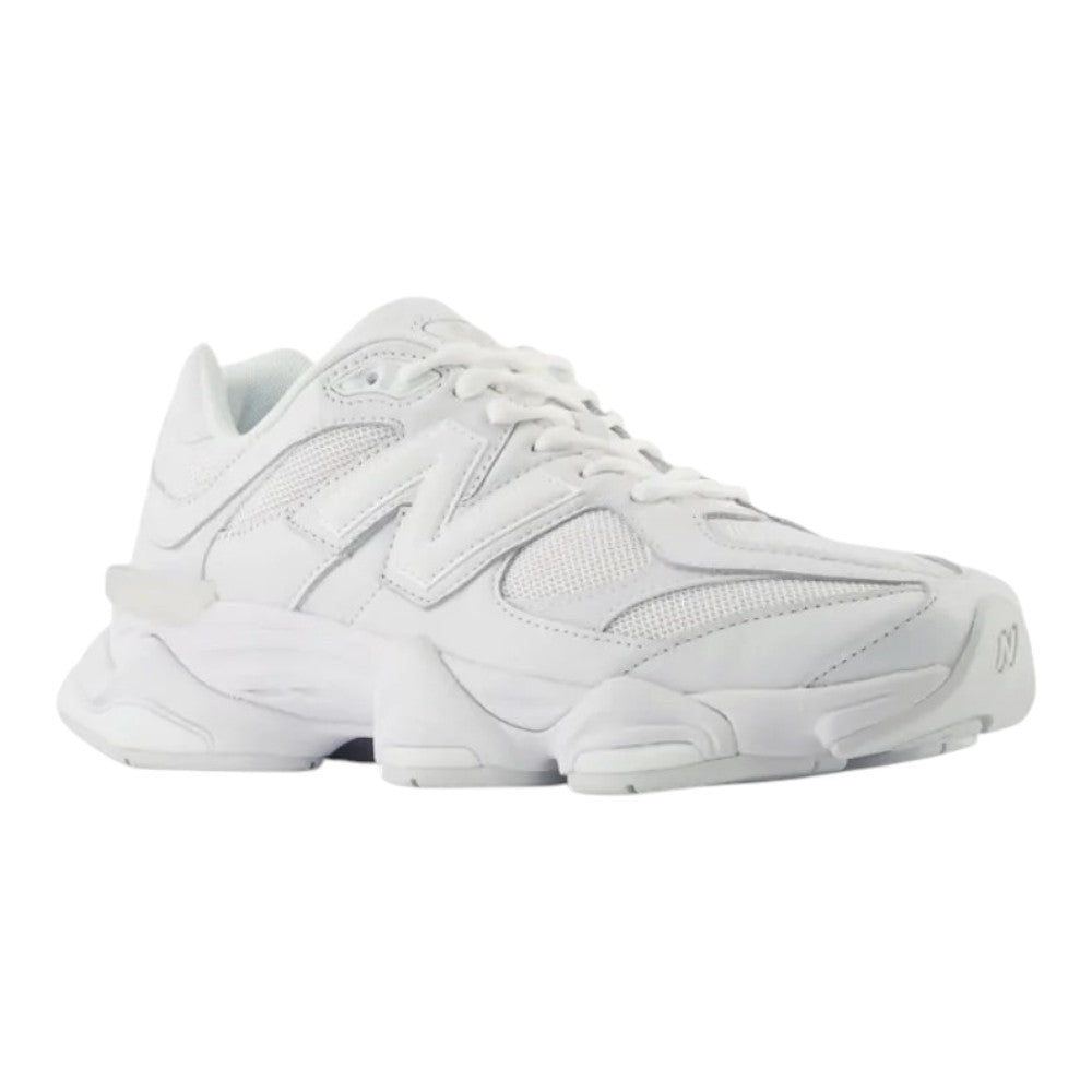 Luxurykicks.store New Balance 9060 Triple White sneaker with mesh and leather upper and chunky cushioned sole