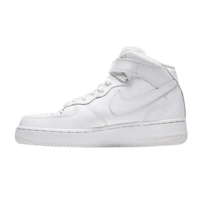 Luxurykicks.store Nike Air Force 1 '07 Mid sneaker in triple white leather with ankle strap and perforated toe box