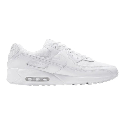 Luxurykicks.store Nike Air Max 90 Leather sneaker in triple white with premium leather and visible Air cushioning.