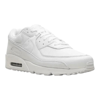 Luxurykicks.store Nike Air Max 90 Leather sneakers in triple white with premium full-grain leather construction.