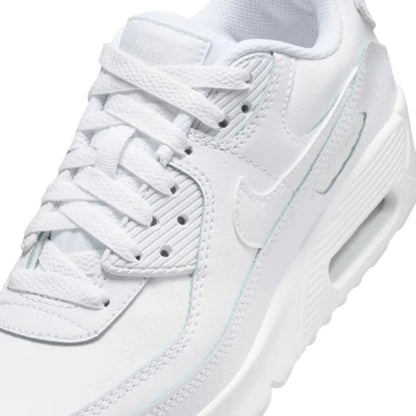 Luxurykicks.store Nike Air Max 90 Leather sneaker in triple white featuring premium full-grain leather and Air unit.