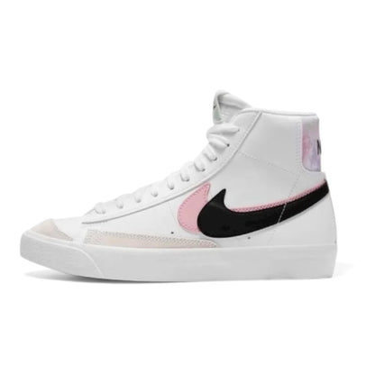 Luxurykicks.store Nike Blazer Mid '77 Arctic Punch sneakers in white leather with pink and black swoosh details.
