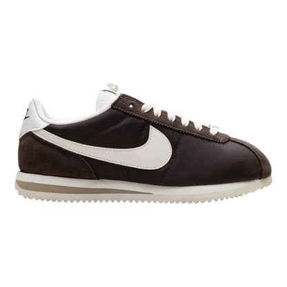 Luxurykicks.store Nike Cortez Baroque Brown sneakers featuring dark brown nylon and suede with a white leather swoosh.