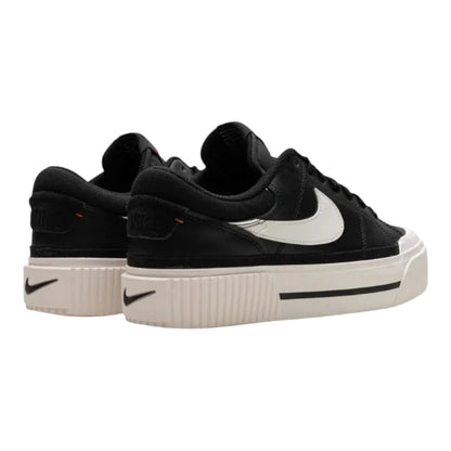 Luxurykicks.store Nike Court Legacy Lift sneakers in black and white with a platform sole and iconic side swoosh.