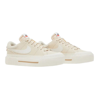 Luxurykicks.store Nike Wmns Court Legacy Lift sneakers in pearl white leather with a chunky platform midsole.