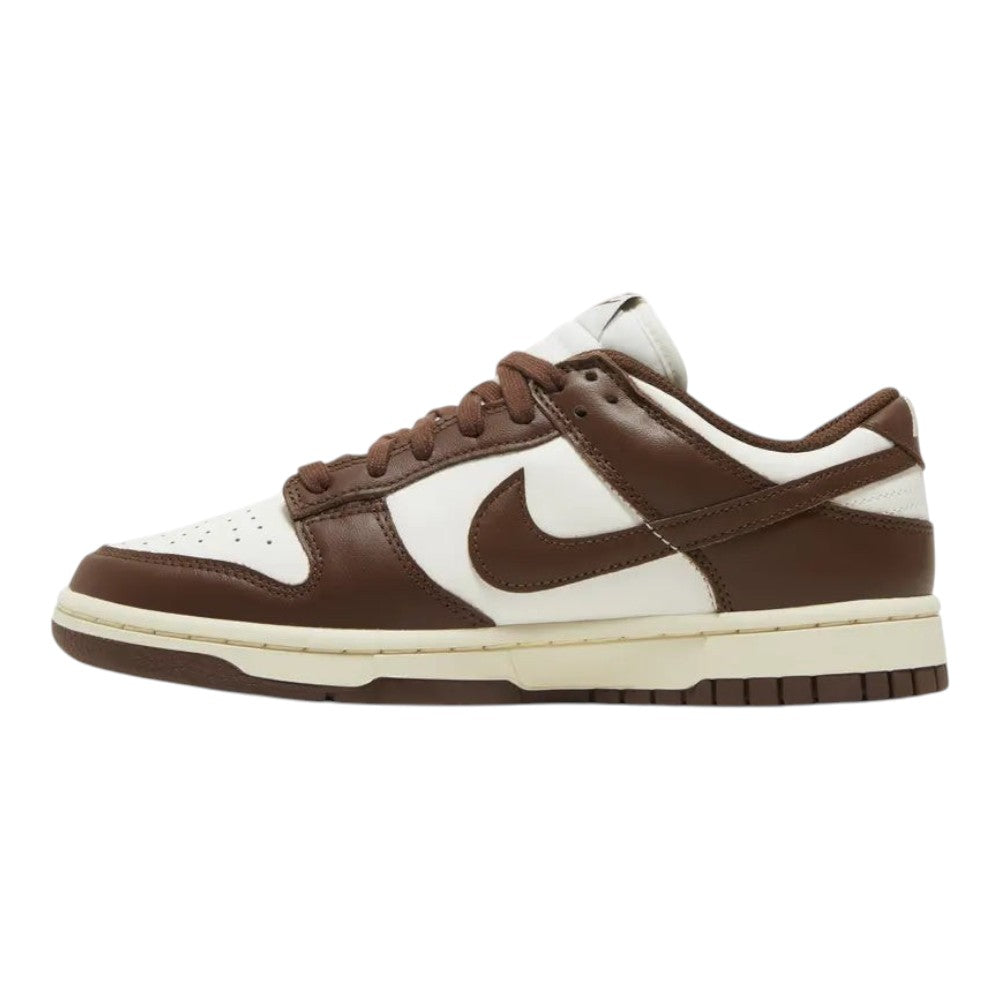 Luxurykicks.store Nike Dunk Low Cacao Wow sneaker in brown and white leather with a classic low-top silhouette.