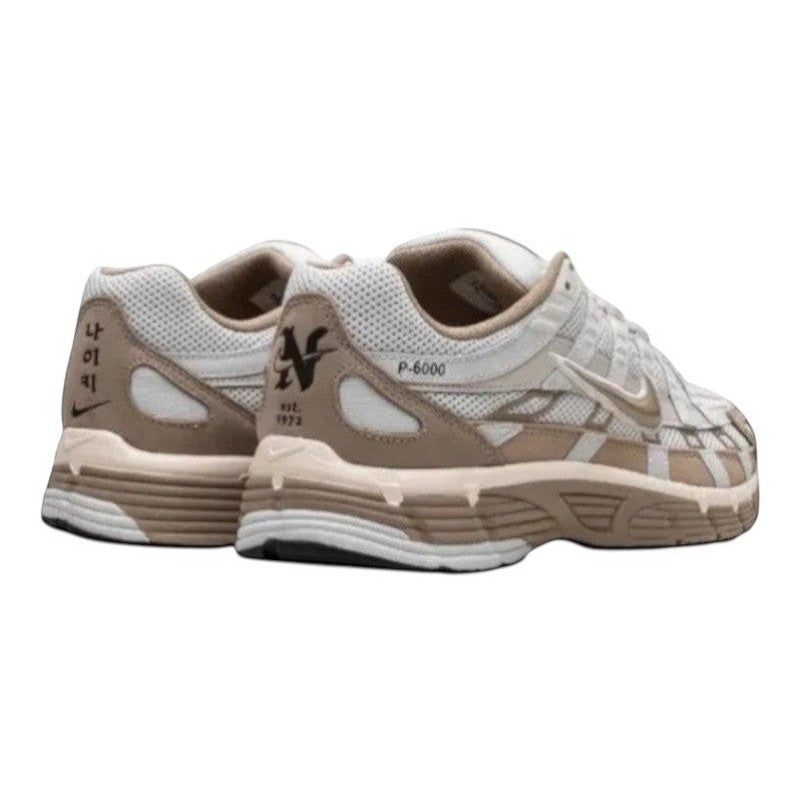 Luxurykicks.store Nike P-6000 sneakers in light orewood brown with mesh and leather upper, rear view.