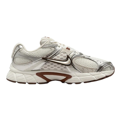 Luxurykicks.store Nike Wmns V5 RNR sneaker in sail and fauna brown with metallic silver accents and mesh detailing.