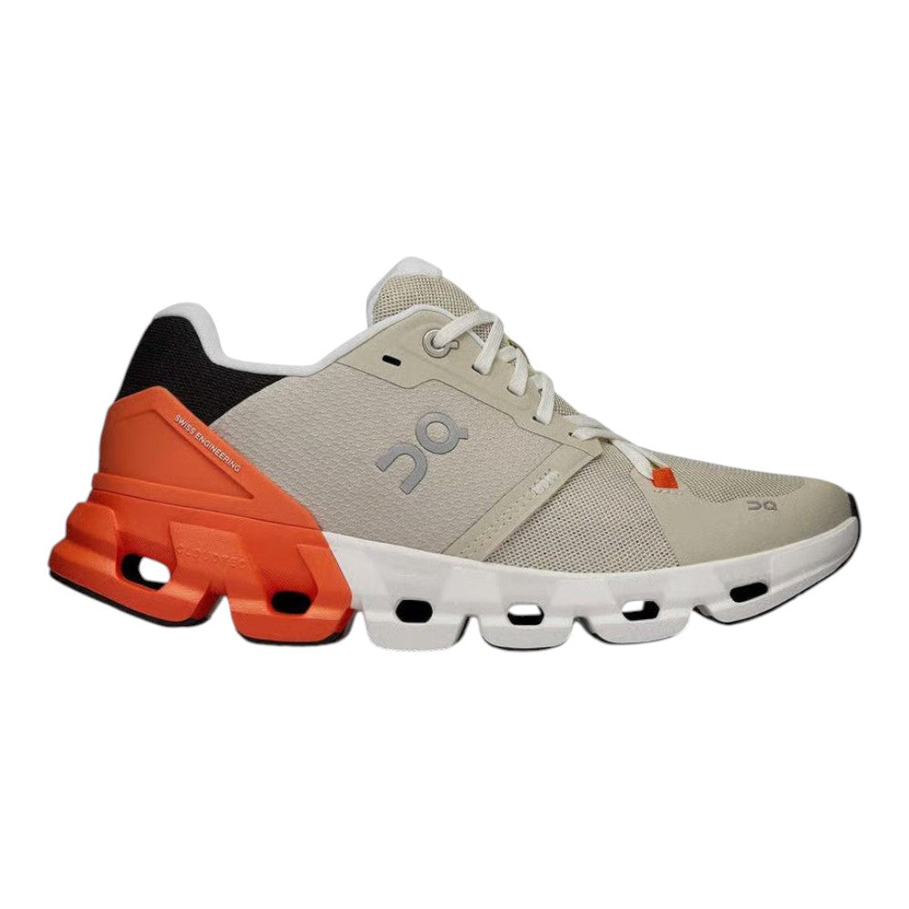 Luxurykicks.store On Cloudflyer 4 running shoes in beige and orange with breathable mesh and CloudTec cushioning.