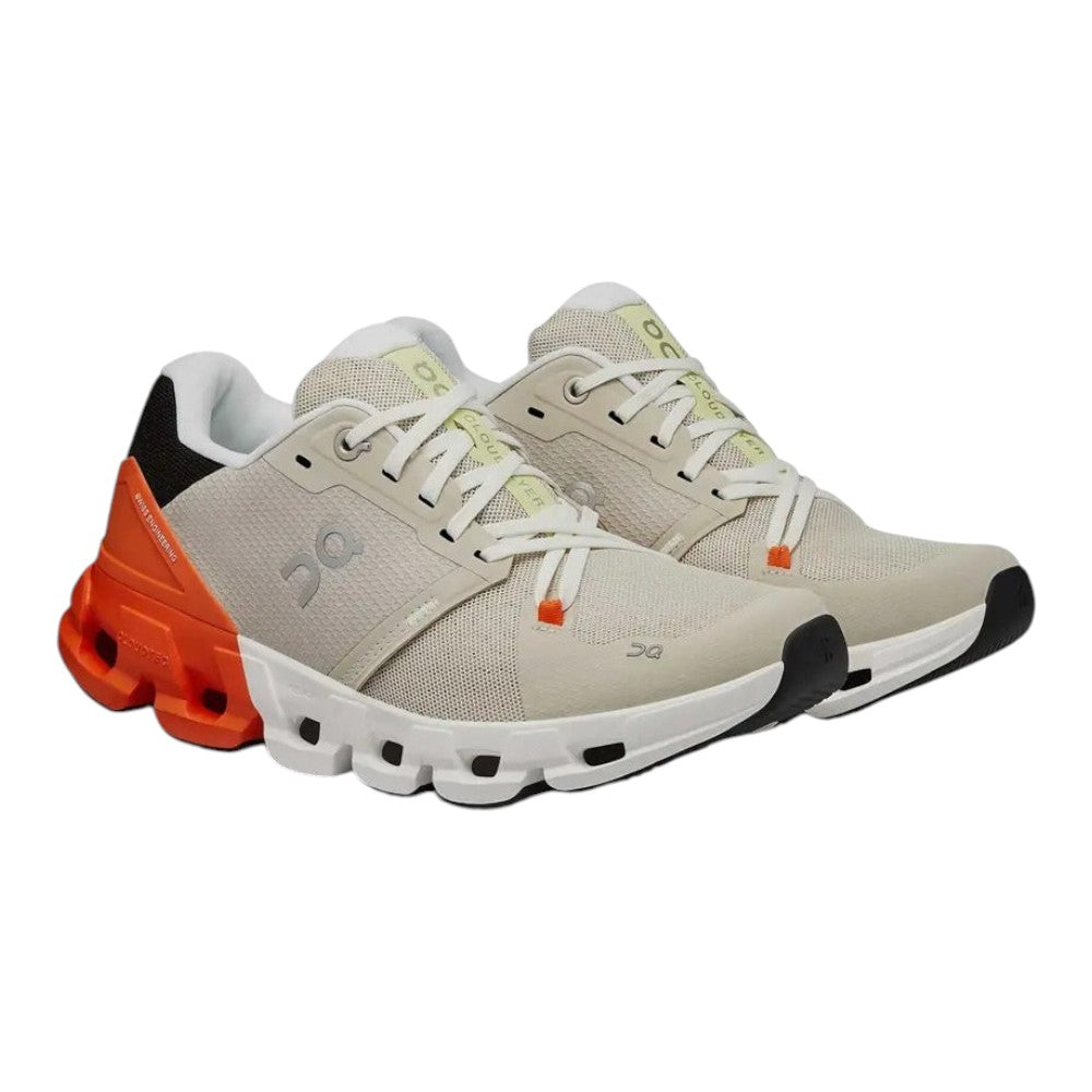 Luxurykicks.store On Cloudflyer 4 running shoes in beige and orange with breathable mesh and CloudTec cushioning.