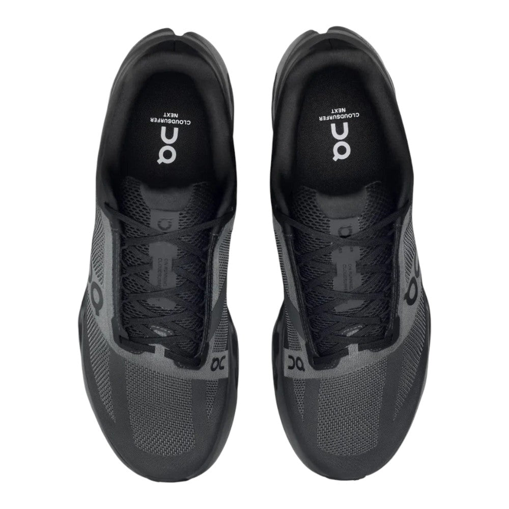 Luxurykicks.store On CloudSurfer Next running shoes in black eclipse with breathable mesh and CloudTec cushioning.
