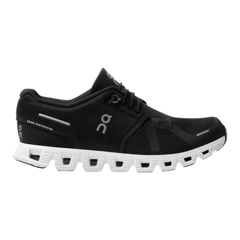 Luxurykicks.store On Running Cloud 5 sneaker in black and white with signature CloudTec sole and mesh upper