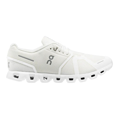 Luxurykicks.store On Running Cloud 5 sneakers in undyed white with breathable mesh and signature CloudTec cushioning.