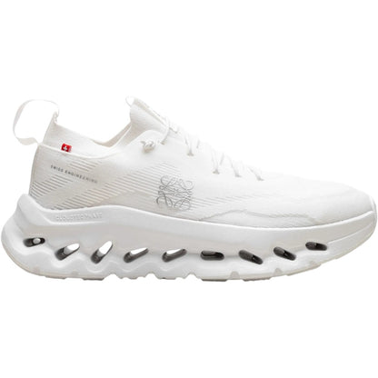 Luxurykicks.store On Running x Loewe Cloudtilt all-white sneakers with signature CloudTec sole and mesh upper.