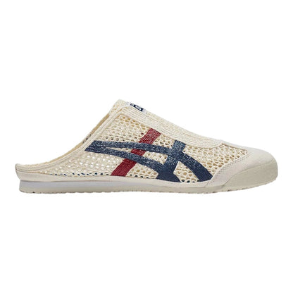 Luxurykicks.store Onitsuka Tiger Mexico 66 Sabot slip-on sneakers in cream mesh with blue and red signature stripes.