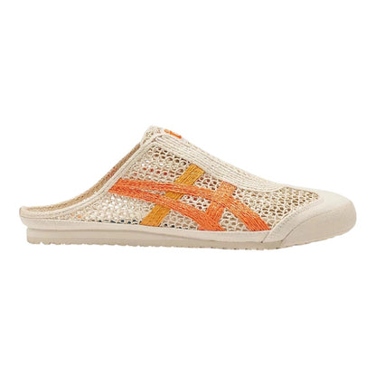 Luxurykicks.store Onitsuka Tiger Mexico 66 Sabot in oatmeal mesh with vibrant habanero orange side stripes
