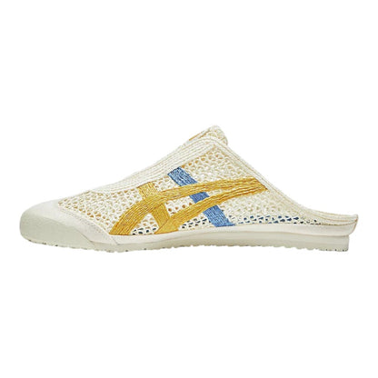 Luxurykicks.store Onitsuka Tiger Mexico 66 Sabot in cream crochet with mustard and blue signature side stripes.