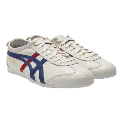 Luxurykicks.store Onitsuka Tiger MEXICO 66 sneakers in white leather with signature blue and red side stripes.