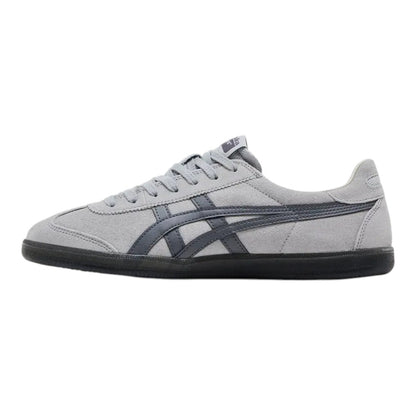 Luxurykicks.store Onitsuka Tiger Tokuten sneakers in Piedmont Grey suede with dark grey side stripes and black sole.