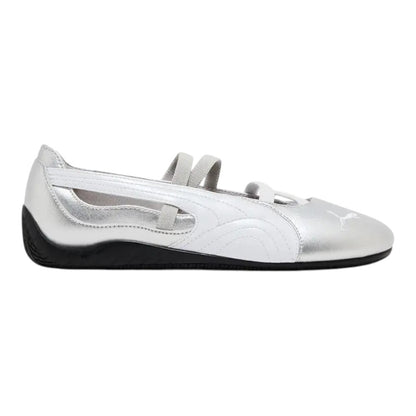 Luxurykicks.store Puma Wmns Speedcat Ballet Metallic silver sneaker with a sleek racing-inspired silhouette.