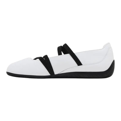 Luxurykicks.store Puma Wmns Speedcat Ballet white leather shoe with black strap and racing-inspired sole