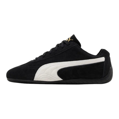 Luxurykicks.store Puma Speedcat OG sneaker in black suede with white leather formstrip and gold logo detailing