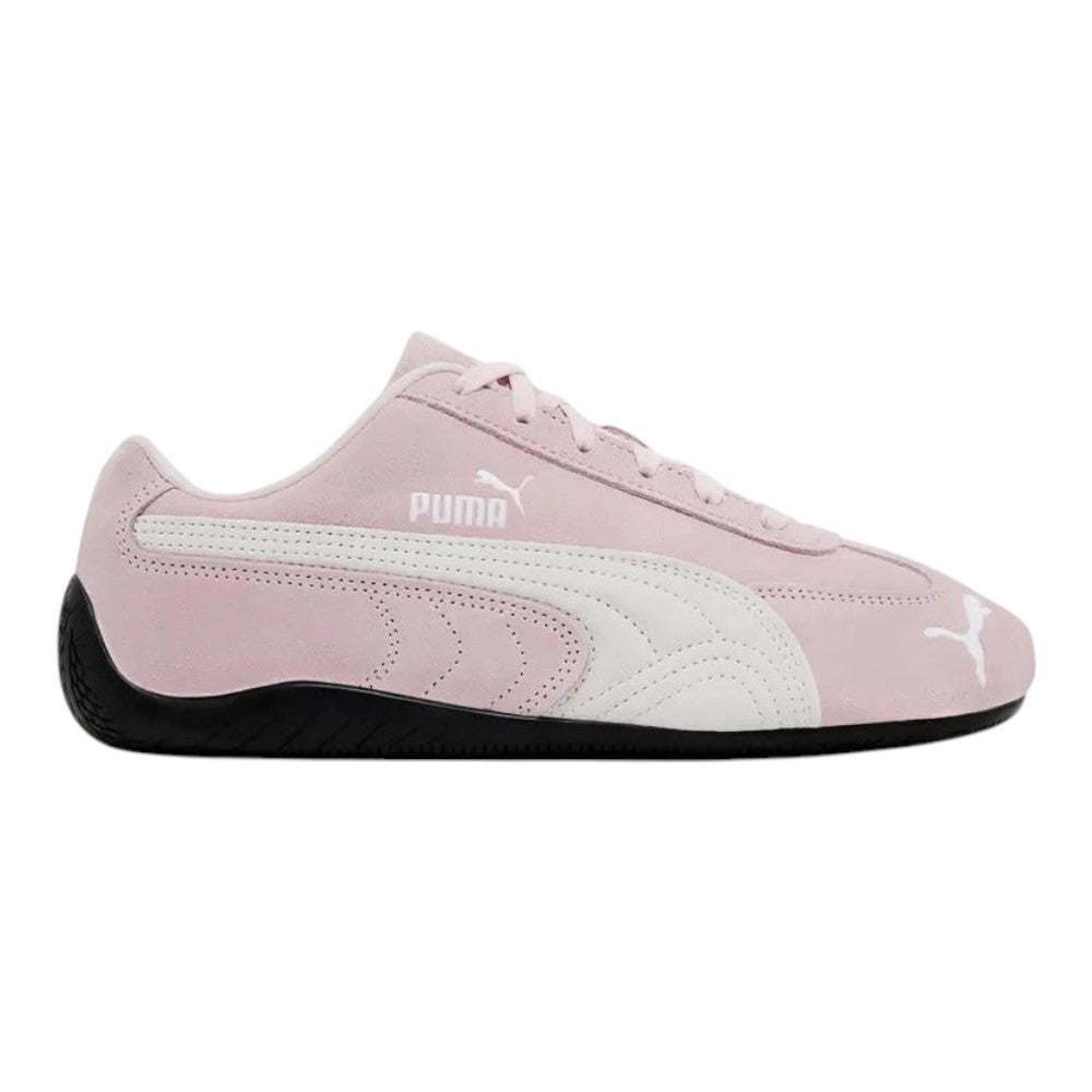 Luxurykicks.store Puma Speedcat OG sneaker in soft pink suede with white leather formstrip and black rubber sole.