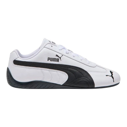 Luxurykicks.store Puma Wmns Speedcat white and black leather sneaker with iconic side branding and low-profile sole.