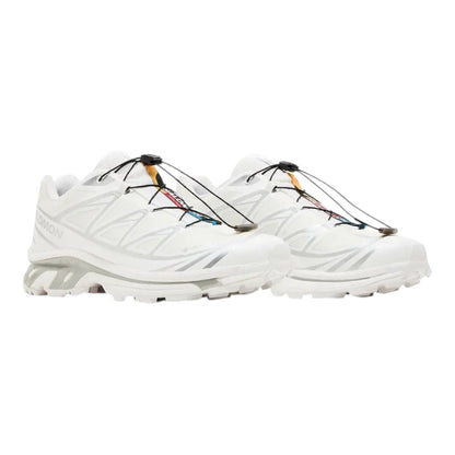 Luxurykicks.store Salomon XT-6 GORE-TEX sneakers in white and silver with quicklace system and rugged trail tread.