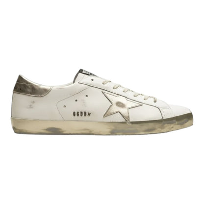 Luxurykicks.store Golden Goose Super-Star white leather sneaker with gold star and signature distressed finish
