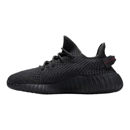 Luxurykicks.store Adidas Yeezy Boost 350 V2 black non-reflective sneaker with Primeknit upper and side profile view