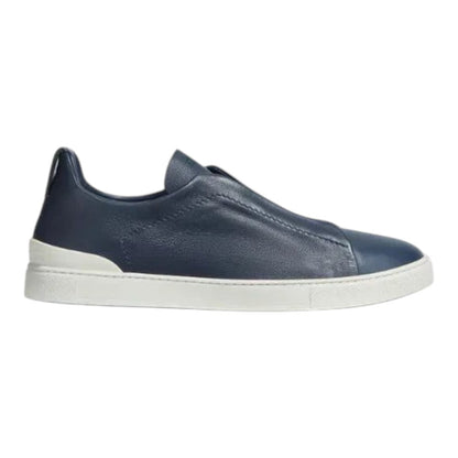 Luxurykicks.store Zegna Triple Stitch SECONDSKIN sneakers in blue leather with signature triple-stitching detail.