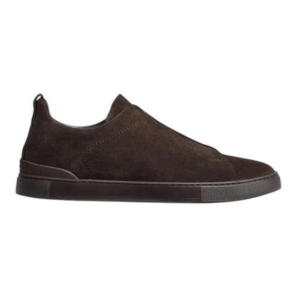Luxurykicks.store ZEGNA Triple Stitch low-top sneakers in premium brown suede with signature stitch detailing