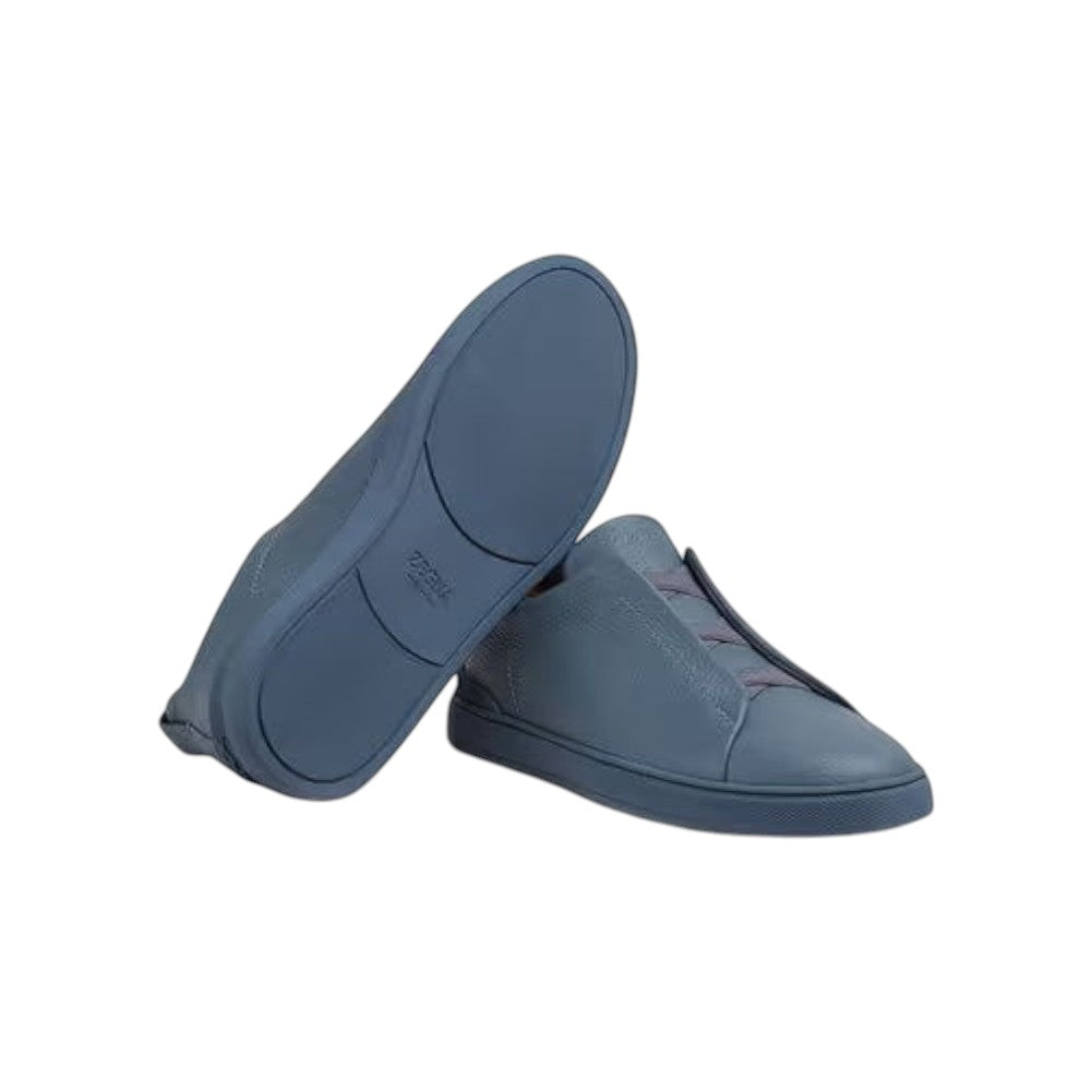 Luxurykicks.store Zegna Triple Stitch sneakers in avio blue full-grain leather with signature triple-stitch detail.