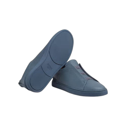 Luxurykicks.store Zegna Triple Stitch sneakers in avio blue full-grain leather with signature triple-stitch detail.
