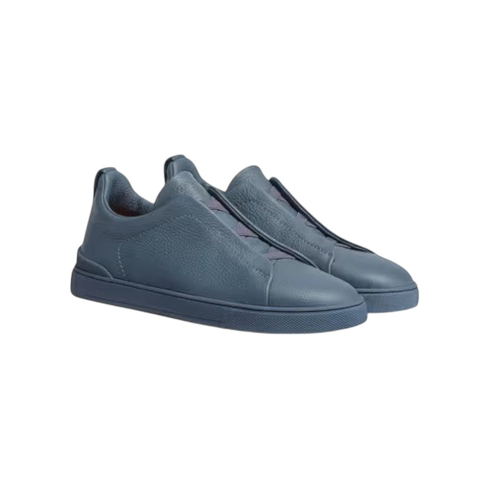 Luxurykicks.store Zegna Triple Stitch sneakers in avio blue full-grain leather with signature elastic detailing.