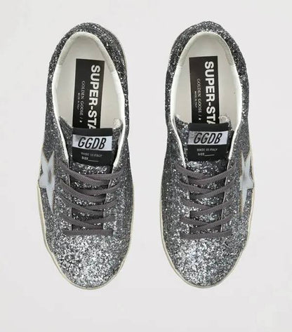 Golden Goose Super-Star sneakers in silver glitter.