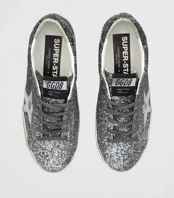Golden Goose Super-Star sneakers in silver glitter.
